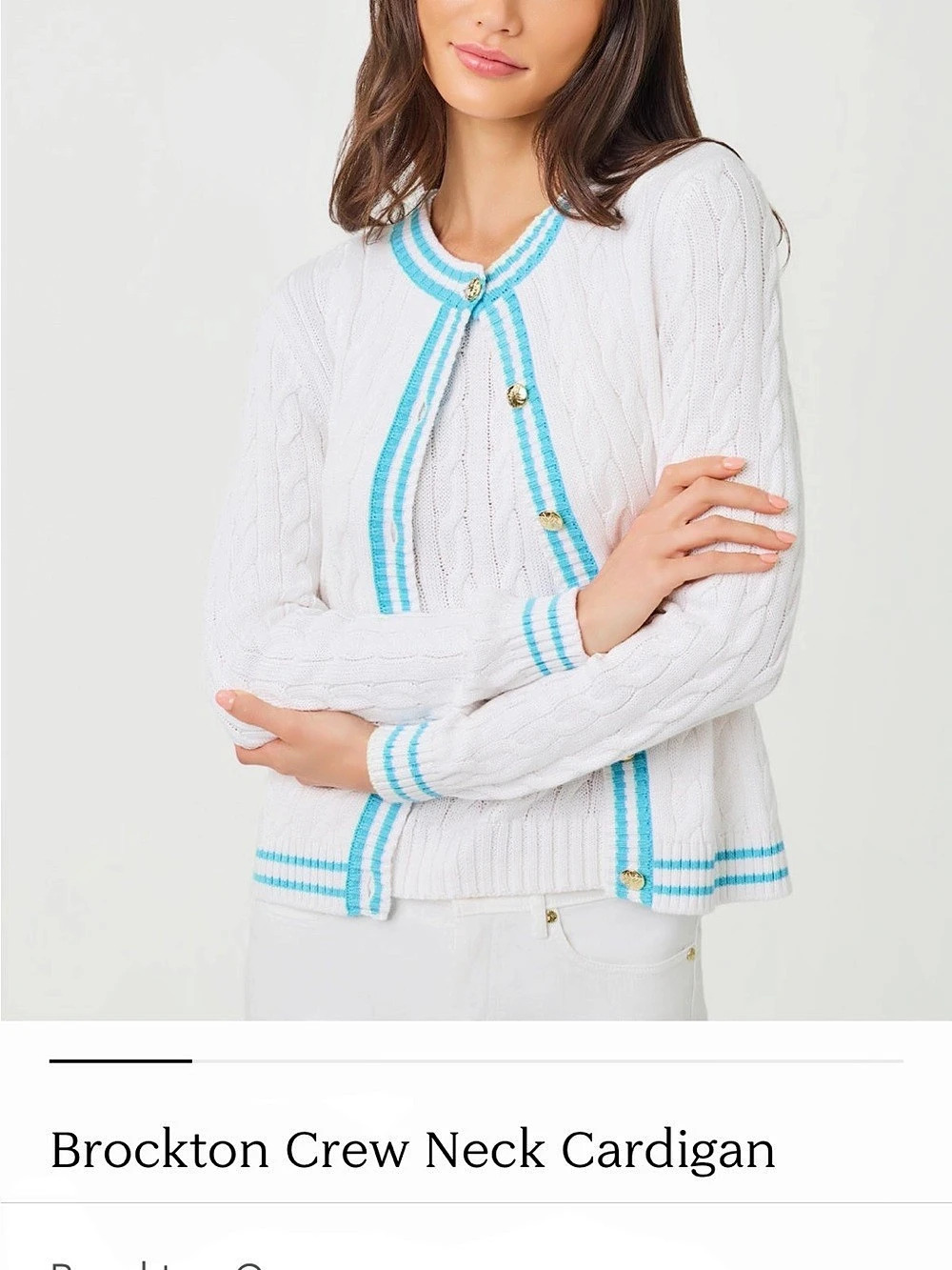 NWT Lilly Pulitzer Brockton Crew Neck Cardigan White & Blue Small - Picture 7 of 14